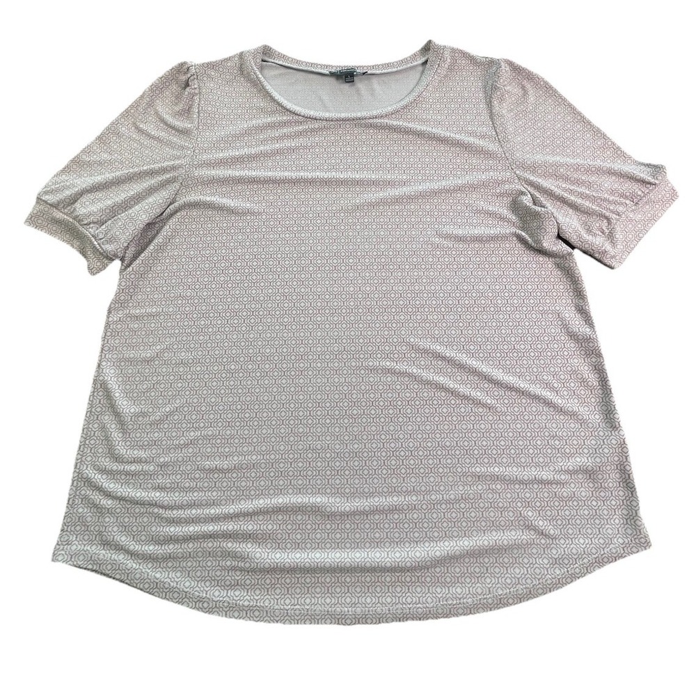 Adrianna Papell Womens Top Ivory Taupe Short Sleeve Shirt Stretch Size Large L
